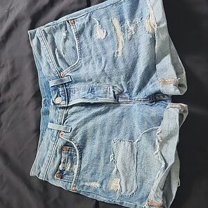 Levi’s | 501's Long Denim Jean Shorts Distressed Raw Hem High Rise 27